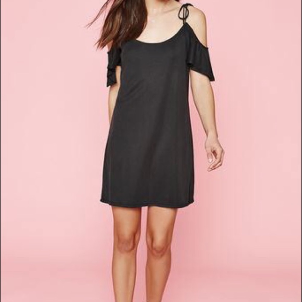LA Hearts Cupro Cold Shoulder Dress Black